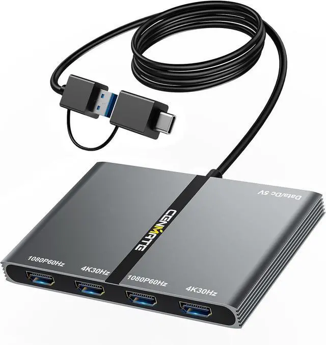 Main image of USB A/C 3.0 to 4xHDMI Adapter Support Mirror/Extend Mode Compatible with Mac/Win,5-in-1 USB C Docking Station(4K30Hz x2+1080P60Hz x2+Type C 3.0), 4 Monitor Docking Station with 4 HDMI