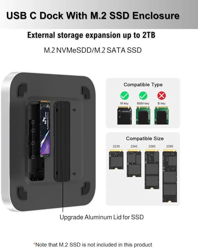 Alt view image 3 of 6 - GEWOKLIY Mac Mini Hub & Stand with SSD Enclosure for NVME/SATA M.2, Mac Mini Dock with USB C 10Gbps USB A/C Port, TF/SD Card Reader USB C Hub for Mac Mini M1/ M2 and Mac Studio | Accessories