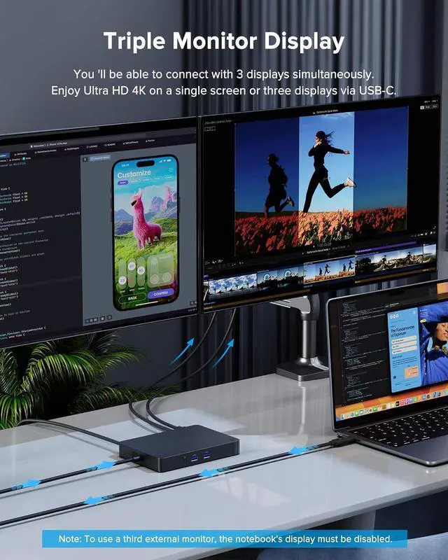 Alt view image 2 of 7 - WD15 USB C Docking Station,WD15 Monitor Dock Dual 4K or Single 5K Display with MiniDP, HDMI and VGA 1GB Ethernet, 3 USB 3.0,2 USB 2.0,Audio Compatible with Dell/MacBook/HP/Surface