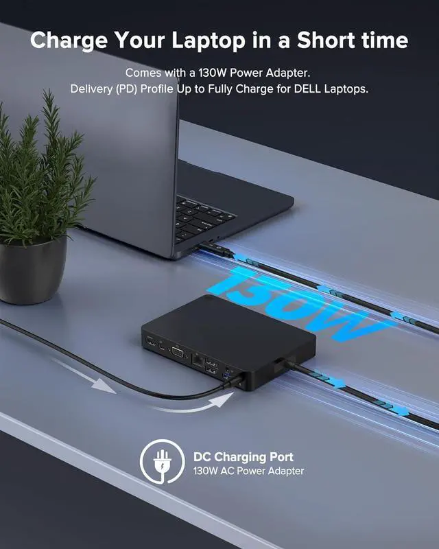 Alt view image 5 of 7 - WD15 USB C Docking Station,WD15 Monitor Dock Dual 4K or Single 5K Display with MiniDP, HDMI and VGA 1GB Ethernet, 3 USB 3.0,2 USB 2.0,Audio Compatible with Dell/MacBook/HP/Surface