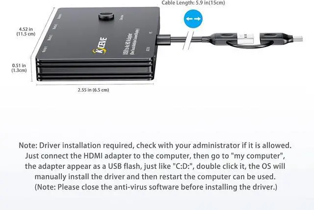 Alt view image 6 of 7 - USB to 4 HDMI Adapter, Multi-Monitor Display 5 Separate Screens, Support Mirror/Extend Mode Compatible with Windows, M1/M2 Mac OS, with Black Screen Function