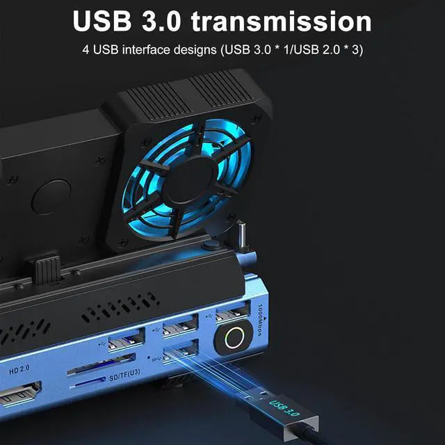 Alt view image 5 of 7 - 10-in-1 Type-c Game Docking Station for steam Deck/ROG Ally/Switch M.2 PCie nvme Hard Disk Box,USB C HUB 4K60HZ, 100w 10Gbps,Dual Fan Cooling,USB3.0 Card Reader,1000Mbps
