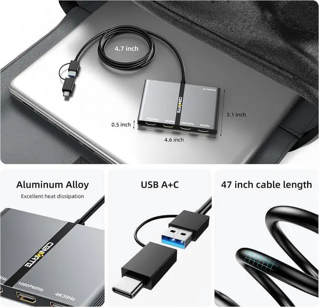 Alt view image 5 of 7 - USB A/C 3.0 to 4xHDMI Adapter Support Mirror/Extend Mode Compatible with Mac/Win,5-in-1 USB C Docking Station(4K30Hz x2+1080P60Hz x2+Type C 3.0), 4 Monitor Docking Station with 4 HDMI