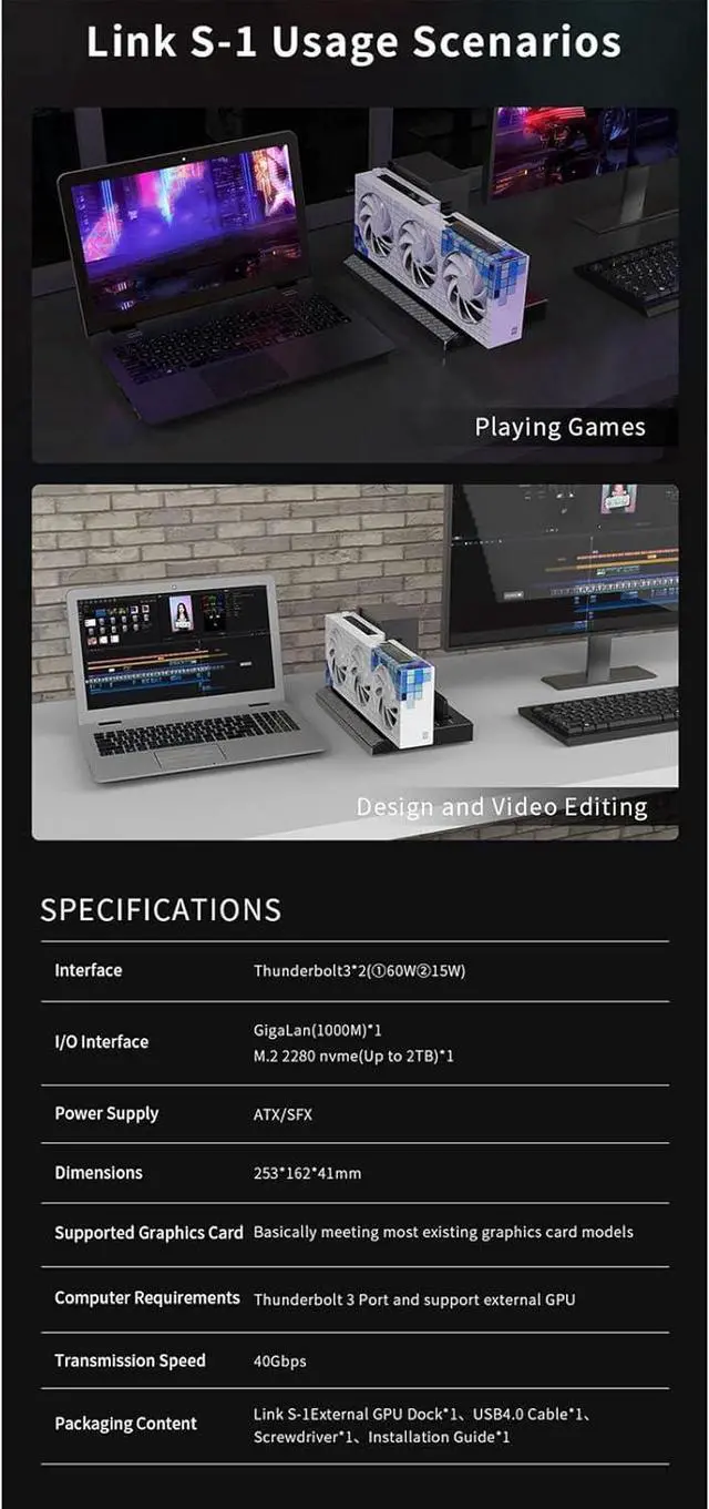 Alt view image 6 of 7 - External GPU Dock Station for Thunderbolt 3 4, Support M.2 Nvme SSD Expansion, USB4.0 40Gbps High Speed, External Graphics Card Dock