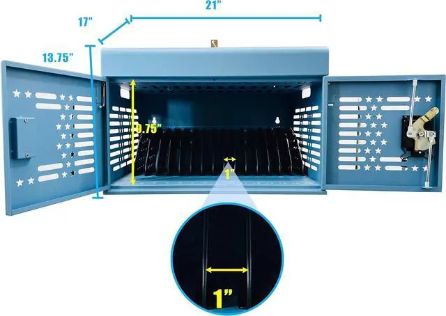 Alt view image 3 of 7 - 16-Device Laptops Charging Cabinet, Locking Charging Station for Chromebook iPads, Tablet Charging Storage Box for Classroom Library Office, Lock Laptop Charging Storage Cabinet, Blue