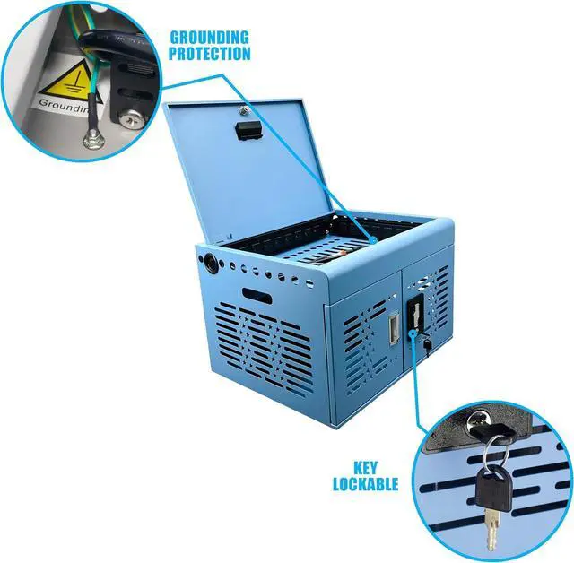Alt view image 6 of 7 - 16-Device Laptops Charging Cabinet, Locking Charging Station for Chromebook iPads, Tablet Charging Storage Box for Classroom Library Office, Lock Laptop Charging Storage Cabinet, Blue