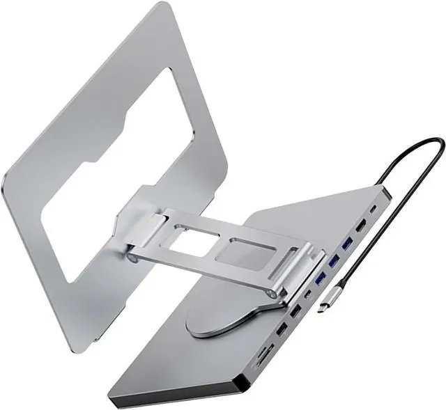 Main image of 10 in 1 Laptop Docking Station with 360 Degree Rotating Base Stand for Efficient Office Use and Device Connection Holder