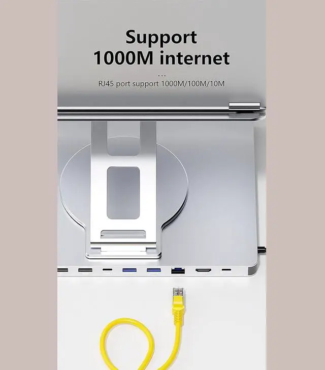 Alt view image 5 of 7 - 10 in 1 Laptop Docking Station with 360 Degree Rotating Base Stand for Efficient Office Use and Device Connection Holder