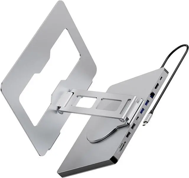 Alt view image 4 of 7 - 10 in 1 Laptop Docking Station with 360 Degree Rotating Base Stand for Efficient Office Use and Device Connection Holder