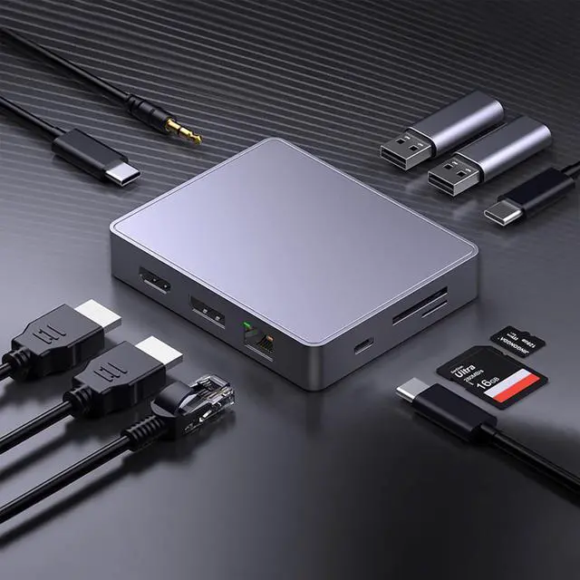 Alt view image 2 of 7 - 10 in 1 USB C Docking Station Multiport Adapter Card Reader Multiple Port 3.5mm Dock Station USB for Notebook Laptop