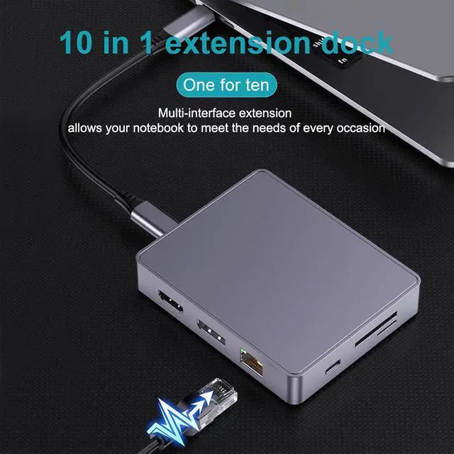 Alt view image 5 of 7 - 10 in 1 USB C Docking Station Multiport Adapter Card Reader Multiple Port 3.5mm Dock Station USB for Notebook Laptop