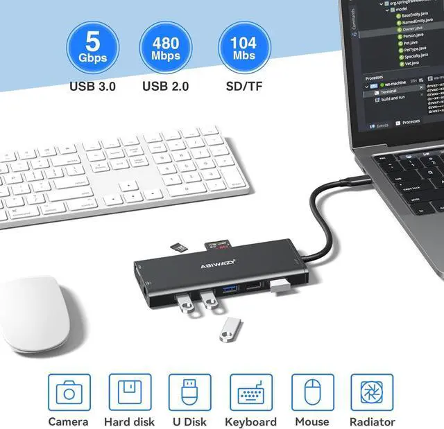 Alt view image 7 of 7 - USB C Docking Station Dual Monitor for /HP//Surface Laptop 14 in 1 Triple Display Hub Multiple Adapter Dongle with 2 HDMI 4K VGA 5 Port 100W PD Charger Ethernet SD/TF Audio(Black)