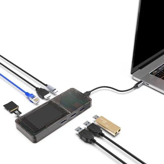 Alt view image 2 of 7 - 8 In1 USB C Docking Station 4K HDTV 100WPD Charging Gigabit Ethernet USB3.0 Port LCD Display For Computer Accessories Fast Charging Laptop Dock