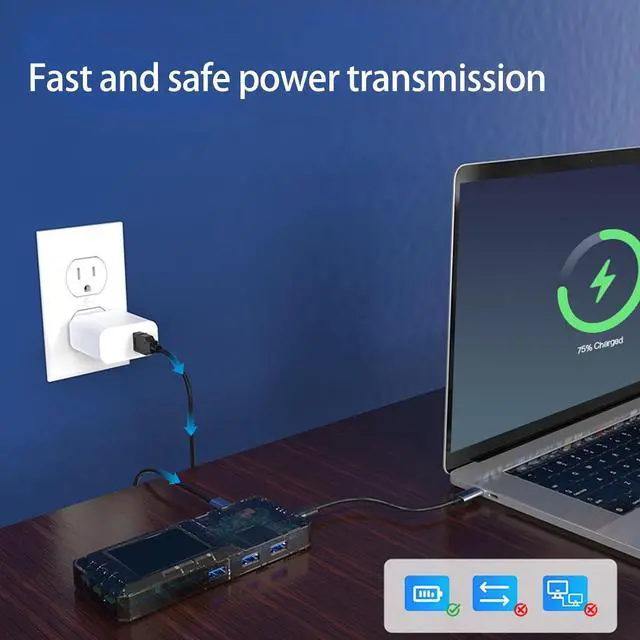 Alt view image 3 of 7 - 8 In1 USB C Docking Station 4K HDTV 100WPD Charging Gigabit Ethernet USB3.0 Port LCD Display For Computer Accessories Fast Charging Laptop Dock