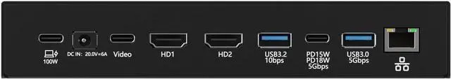 Alt view image 2 of 5 - Laptop Docking Station, 15-in-1 USBC Docking Station, Triple Display with 2 x 4K HDMI and 1 x USB-C Video Port, 100W Charging for Laptop, 10 Gbps USB-C and 5 Gbps USB-A Data, Ethernet, SD
