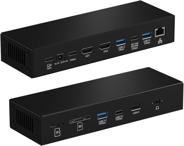 RVP+ Docking Station 3 Monitor USB C, 13 in 1, Triple Display-4K HDMI e DisplayPort Dual Monitor, 5Gbps USB-C/A Trasferimento dati, 100W Laptop-Charging, Gigabit Ethernet, Audio, Nero