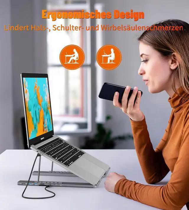 Alt view image 4 of 7 - 8-in-1 USB-C Laptop Stand, 8 in 1 USB C Laptop Docking Station Stand with 4k HDMI, 100w Pd, USB 3.0, SD/TF, Foldable Ergonomic Stand, Plug and Play for Travel, Office, Or Remote Work (2Pcs)