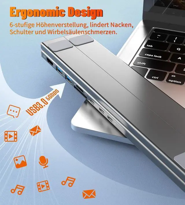 Alt view image 5 of 7 - 8-in-1 USB-C Laptop Stand, 8 in 1 USB C Laptop Docking Station Stand with 4k HDMI, 100w Pd, USB 3.0, SD/TF, Foldable Ergonomic Stand, Plug and Play for Travel, Office, Or Remote Work (2Pcs)