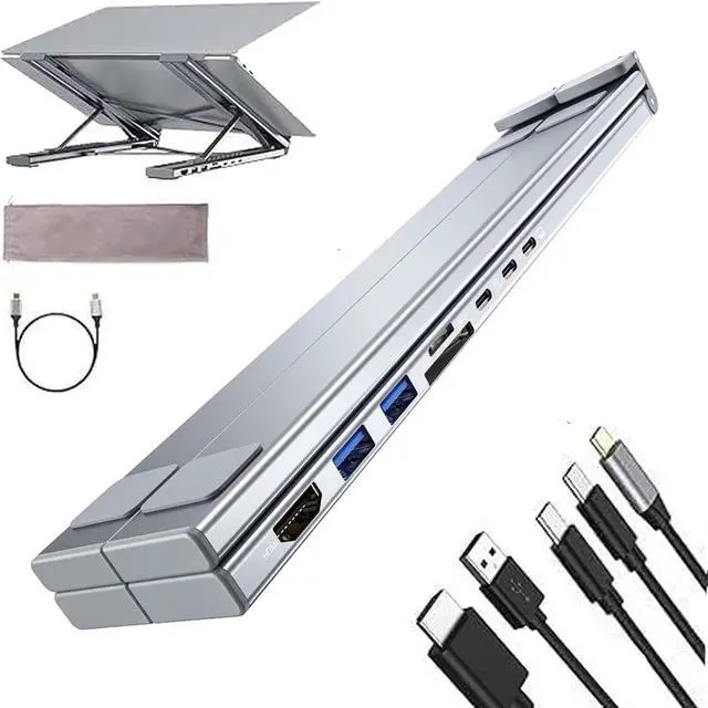 Main image of Civilizek/Civilized 8-in-1 USB-C Laptop Stand, Portable Computer Notebook Stands Built-in Docking Station, Foldable Hub Dock with 4k Hdmi, USB 3.0, Pd 100w for Home Offices, Corporate (2)