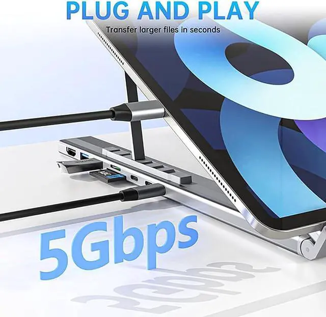 Alt view image 5 of 7 - 8-in-1 USB-C Laptop Stand, 2025 Upgrade 8 in 1 Laptop Stand with Docking Station, Universal USB C Hub with 4k Hdmi, 2 USB 3.0, SD Card Slots, Pd Input, for Laptops, Plug and Play (8 in 1)