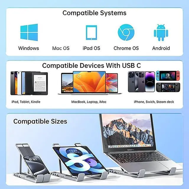 Alt view image 7 of 7 - 8-in-1 USB-C Laptop Stand, 2025 Upgrade 8 in 1 Laptop Stand with Docking Station, Universal USB C Hub with 4k Hdmi, 2 USB 3.0, SD Card Slots, Pd Input, for Laptops, Plug and Play (8 in 1)