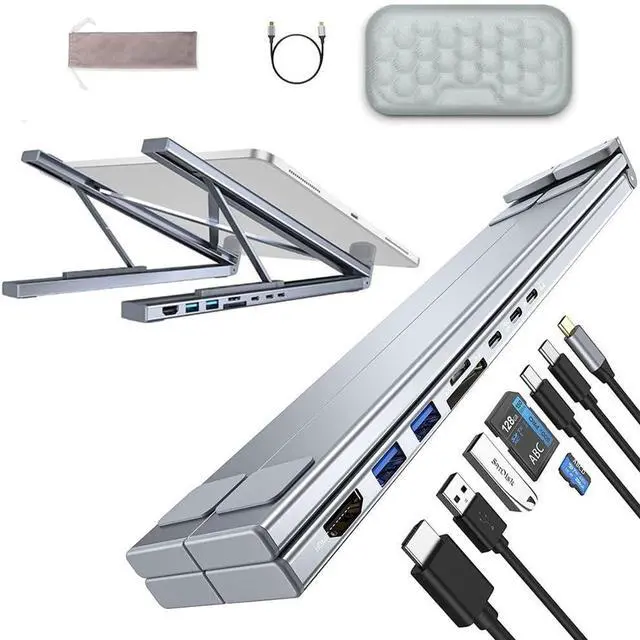Main image of Civilizek 8-in-1 USB-C Laptop Stand, Portable Tablet Stand with Docking Station USB-C Hub, Adjustable Multiport Adapter Dock Station with 4k HDMI, 2 USB 3.0, Pd 100w for Offices, Cafe