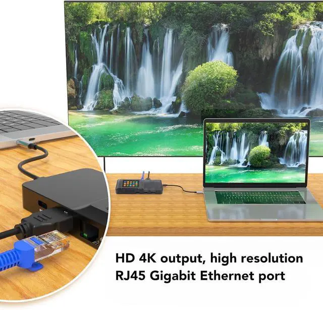 Alt view image 2 of 7 - Laptop Docking Station, 8 in 1 Type C Hub with 4K HD Multimedia Interface Port, Ethernet 100W PD, USB 3.0 Ports, Memory Card Reader, LCD Screen, Fast Charging