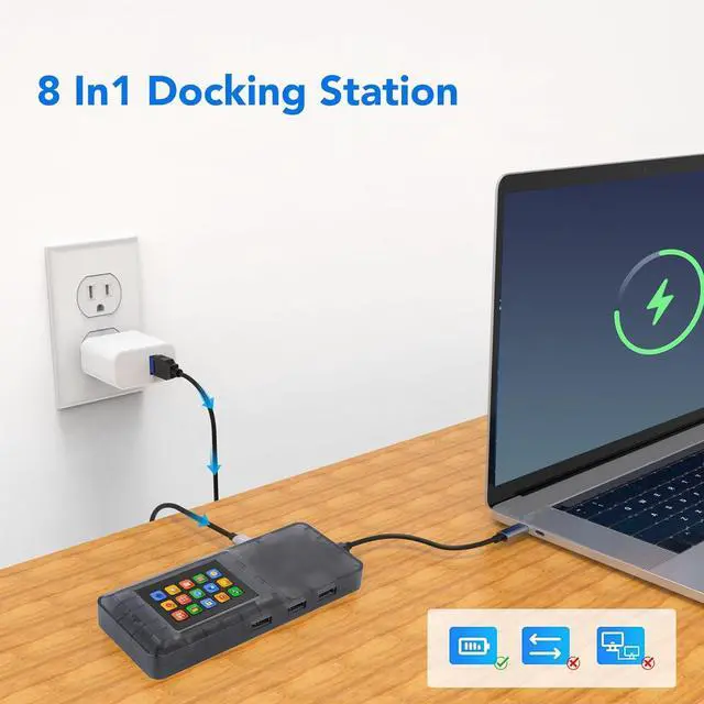 Alt view image 3 of 7 - Laptop Docking Station, 8 in 1 Type C Hub with 4K HD Multimedia Interface Port, Ethernet 100W PD, USB 3.0 Ports, Memory Card Reader, LCD Screen, Fast Charging