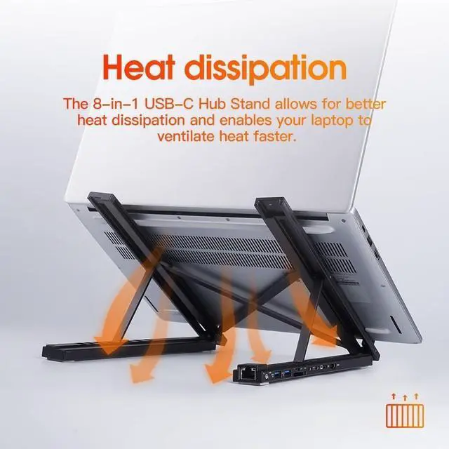 Alt view image 4 of 7 - Civilizek 8-in-1 USB-C Laptop Stand, Portable Tablet Stand with Docking Station USB-C Hub, Adjustable Multiport Adapter Dock Station with 4k HDMI, 2 USB 3.0, Pd 100w for Offices, Cafe