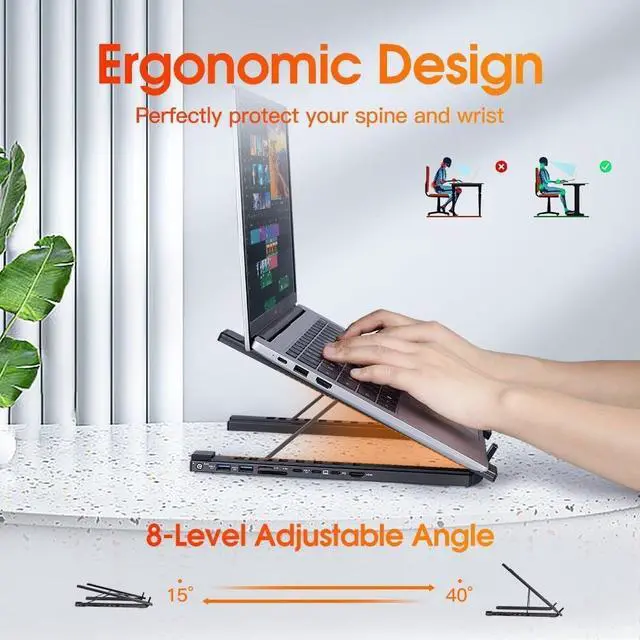 Alt view image 5 of 7 - Civilizek 8-in-1 USB-C Laptop Stand, Portable Tablet Stand with Docking Station USB-C Hub, Adjustable Multiport Adapter Dock Station with 4k HDMI, 2 USB 3.0, Pd 100w for Offices, Cafe