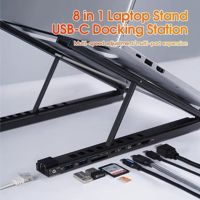 Alt view image 2 of 7 - 8-in-1 USB-C Laptop Stand, 2025 New Upgraded Laptop Stand Docking Station, 4K HDMI Output, Ergonomic Elevation with 8 Essential Ports, 5Gbps USB-A & USB-C Ports (5 in 1)