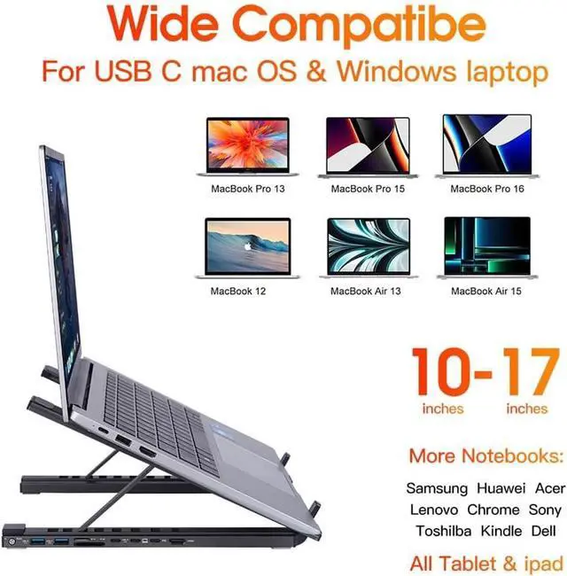 Alt view image 7 of 7 - 8-in-1 USB-C Laptop Stand, 2025 New Upgraded Laptop Stand Docking Station, 4K HDMI Output, Ergonomic Elevation with 8 Essential Ports, 5Gbps USB-A & USB-C Ports (5 in 1)