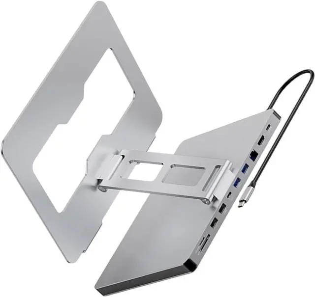 Main image of 10 Port Laptop Docking Station and Folding Rising Base Holder and Comprehensive Device Protections Aluminum Stand