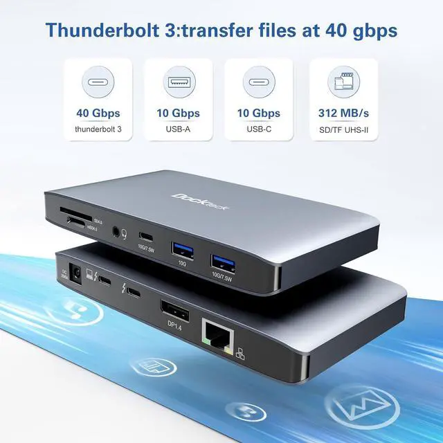 Alt view image 4 of 7 - USB C HUB Dual HDMI, Dock with 2 * K@60Hz Monitor, Dockteck Laptop Docking Station with 60W Charging, 2 Thunderbolt 3, 8K, 2 USB A 10G, USB C Gen 2, UHS-II SD/TF, Audio, RJ45- Mac&Windows