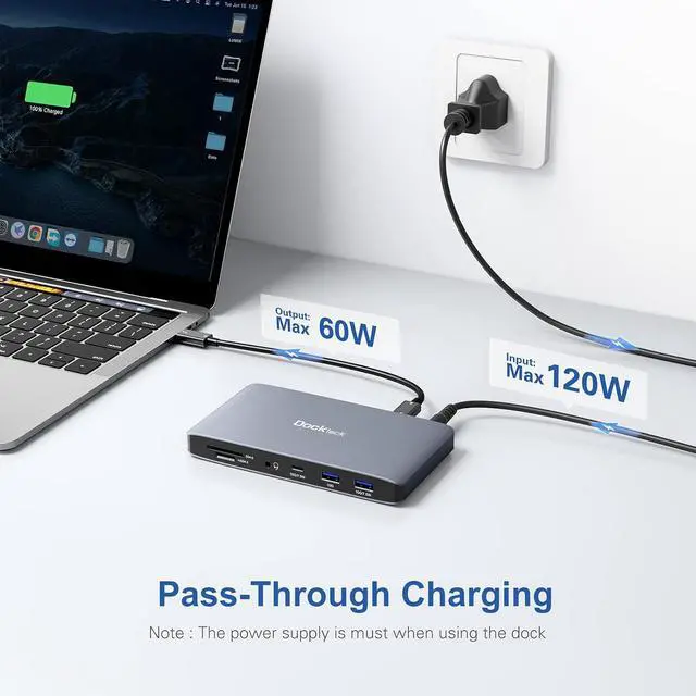 Alt view image 5 of 7 - USB C HUB Dual HDMI, Dock with 2 * K@60Hz Monitor, Dockteck Laptop Docking Station with 60W Charging, 2 Thunderbolt 3, 8K, 2 USB A 10G, USB C Gen 2, UHS-II SD/TF, Audio, RJ45- Mac&Windows