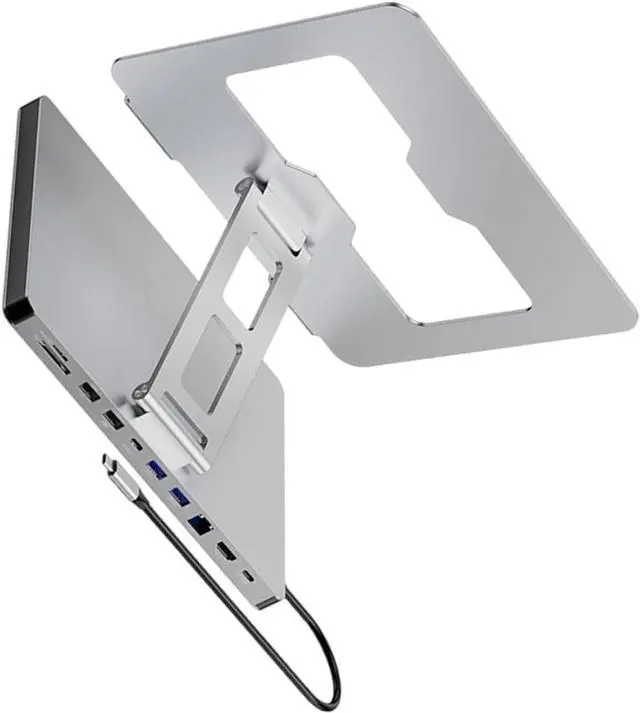 Alt view image 6 of 7 - 10 Port Laptop Docking Station and Folding Rising Base Holder and Comprehensive Device Protections Aluminum Stand