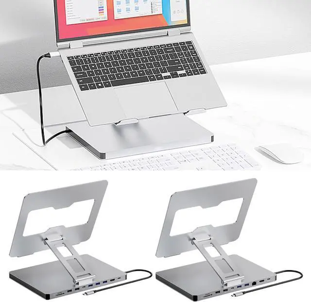 Alt view image 2 of 7 - 10 Port Laptop Docking Station and Folding Rising Base Holder and Comprehensive Device Protections Aluminum Stand