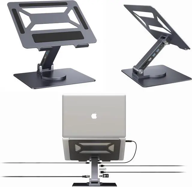 Main image of 7 in 1 Laptop Docking Station Stand Detachable USB C Hub, 4K HDMI, 2 USB 3.0, RJ45, PD 3.0 Universal Laptop Stand with 360-degree Swivel Stand