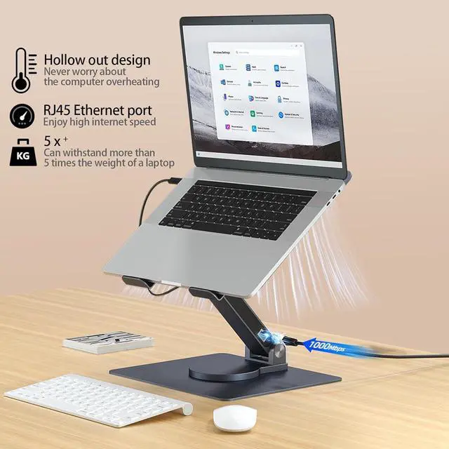 Alt view image 5 of 7 - 7 in 1 Laptop Docking Station Stand Detachable USB C Hub, 4K HDMI, 2 USB 3.0, RJ45, PD 3.0 Universal Laptop Stand with 360-degree Swivel Stand