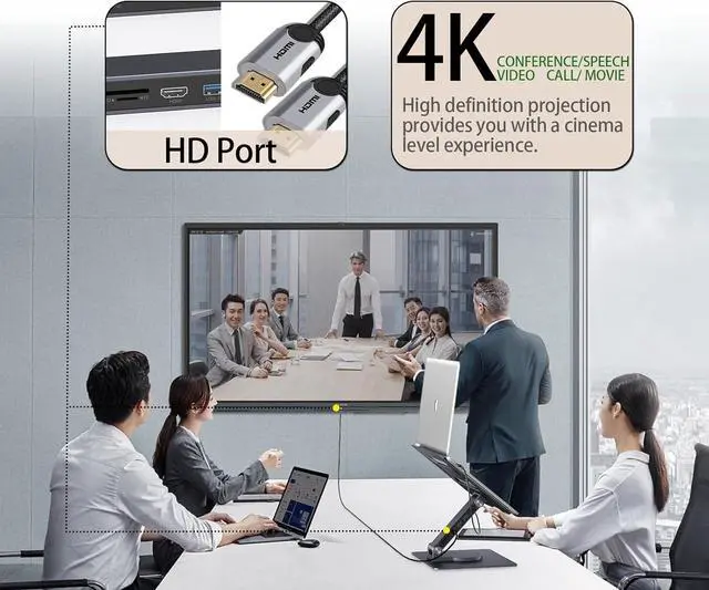 Alt view image 7 of 7 - 7 in 1 Laptop Docking Station Stand Detachable USB C Hub, 4K HDMI, 2 USB 3.0, RJ45, PD 3.0 Universal Laptop Stand with 360-degree Swivel Stand