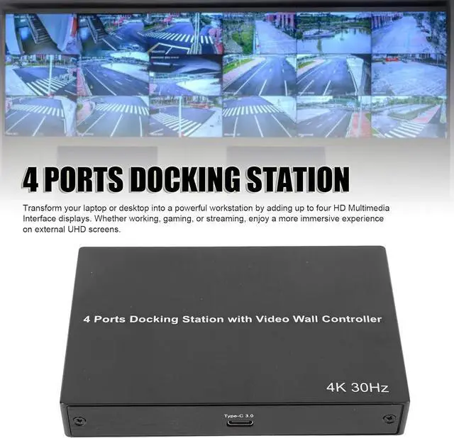 Alt view image 3 of 7 - USB 3.0 to Quad HDMI Adapter, USB 3.0 to HDMI Hub Adapter Replacement, 4K30Hz X 2 1080P 60Hz X 2 4 Ports Docking Station (US Plug)