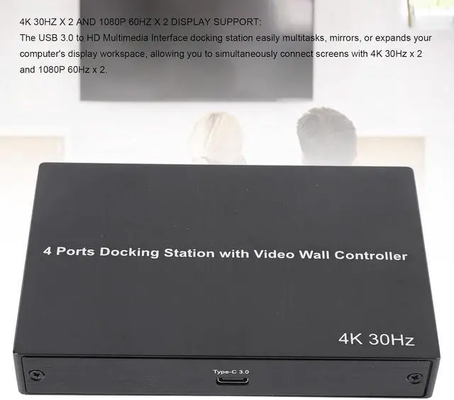 Alt view image 7 of 7 - USB 3.0 to Quad HDMI Adapter, USB 3.0 to HDMI Hub Adapter Replacement, 4K30Hz X 2 1080P 60Hz X 2 4 Ports Docking Station (US Plug)