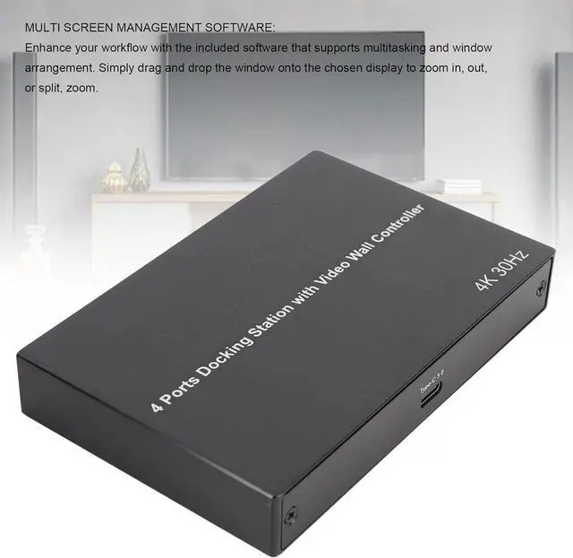 Alt view image 6 of 7 - USB 3.0 to Quad HDMI Adapter, USB 3.0 to HDMI Hub Adapter Replacement, 4K30Hz X 2 1080P 60Hz X 2 4 Ports Docking Station (US Plug)