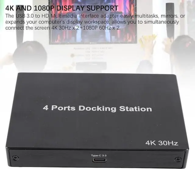 Alt view image 2 of 7 - USB 3.0 to HDMI Adapter, Laptop Docking Station 4 Monitors, 1080P 60Hz x2 4K 30Hz x2, HDMI Splitter Extender, for Monitor, PC, Laptop, Desktop (US Plug)