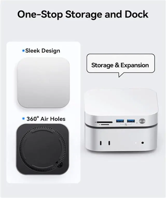 Alt view image 2 of 7 - Mini Dock with Dual M.2 SSD Slots, 40Gbps Thunderbolt 4 Hub, 8TB Storage for NVMe PCIe 4.0, 3x10Gbps USB A Ports, SD Card Reader, Aluminum Stand Base & Cooling Kit (US)