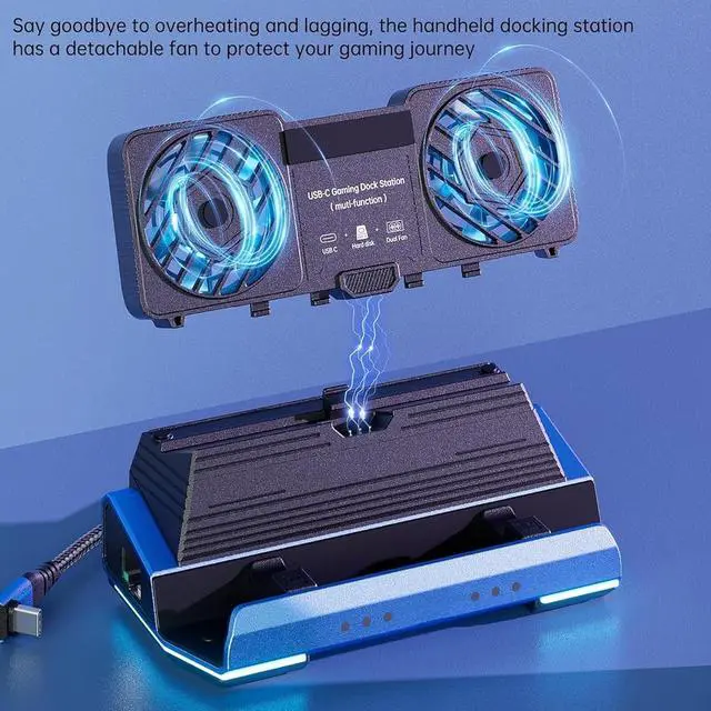 Alt view image 3 of 7 - 9 in 1 Docking Station for Steam Deck, HDMI 4K 60Hz Gigabit Ethernet Handheld Gaming Console Dock with Dual Cooling Fan, 4 USB 3.0 Ports 100W Power Output