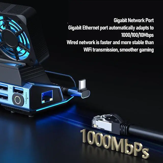 Alt view image 7 of 7 - 9 in 1 Docking Station for Steam Deck, HDMI 4K 60Hz Gigabit Ethernet Handheld Gaming Console Dock with Dual Cooling Fan, 4 USB 3.0 Ports 100W Power Output