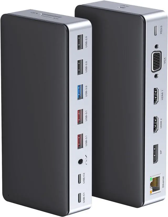Main image of USB C Docking Station Dual Monitor, 16 in 1 Multiport Adapter Hub with Triple Display (2 HDMI, DP, VGA, 2 PD 100W & 18W, RJ45, USB C&A, SD/TF, Mic/Audio)