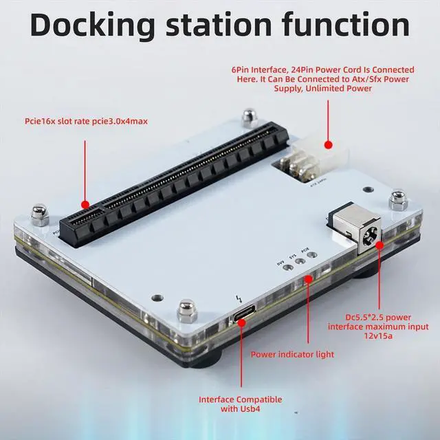 Alt view image 3 of 7 - Gugxiom External Gpu Dock Enclosure Fit for USB 4.0, PCIE 16X Slot Mini eGPU Enclosure PCIe 16X Connector, External Graphics Card Dock with 1m Data Cable