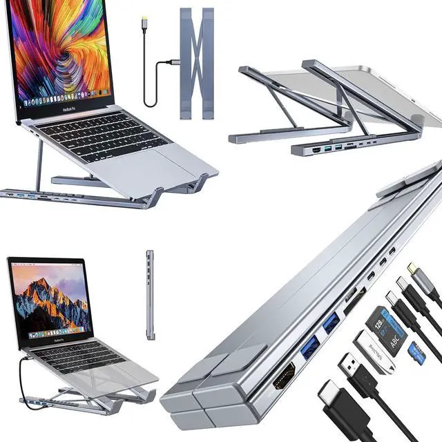Alt view image 6 of 7 - Civilized 8-in-1 USB-C Laptop Stand, Upgraded Miraclew Laptop Docking Station, Portable Type C Hubs Adapter with 4k HDMI, for Home Offices, Corporate Desks, and Cafés (8-in-1)